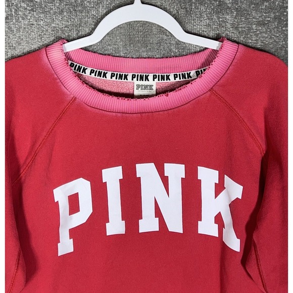 Victorias Secret PINK SPELLOUT Distressed Sweatshirt Womens Size Medium Pullover - Picture 5 of 9